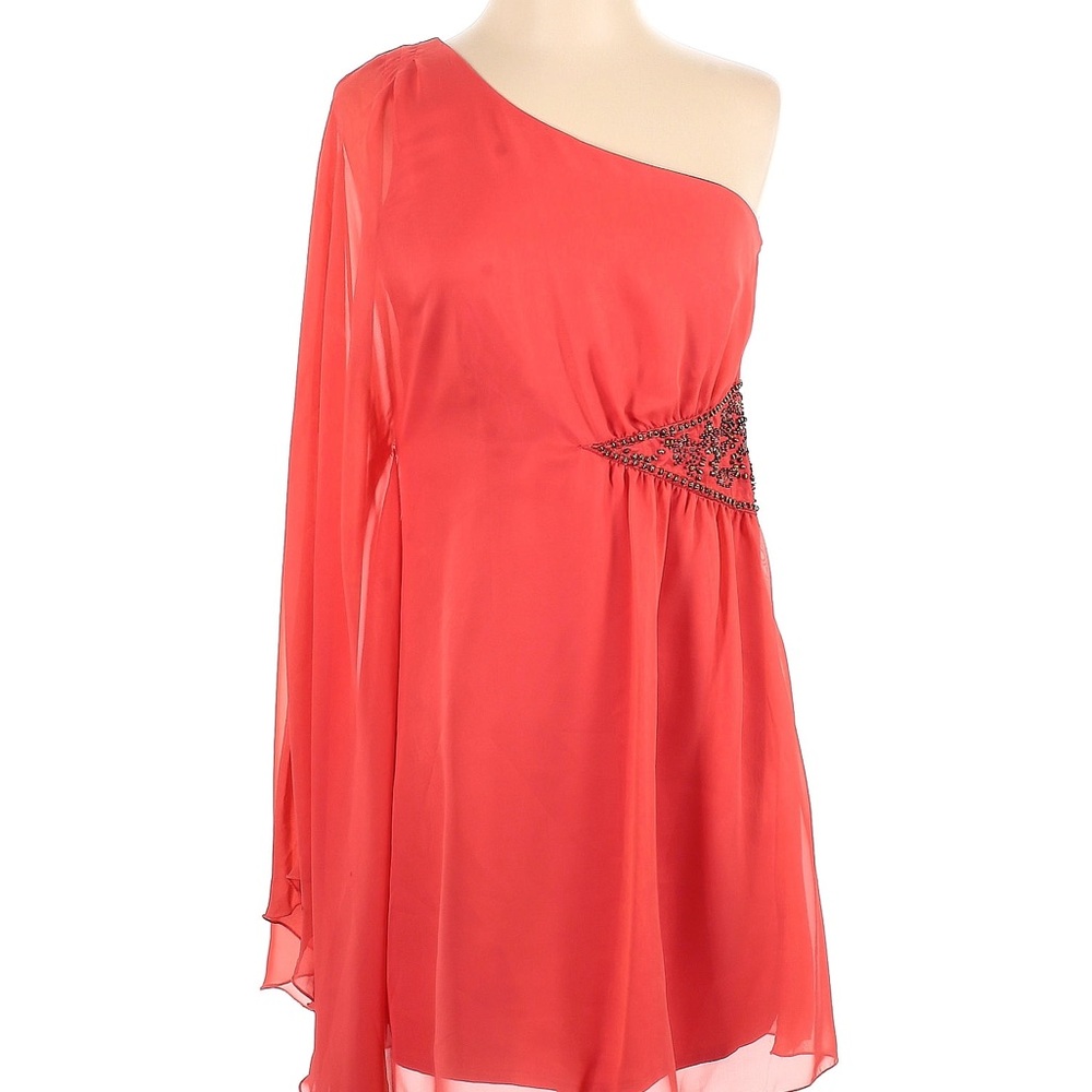 Free People Dancing In The Moonlight One Shoulder Beaded Chiffon Mini Dress